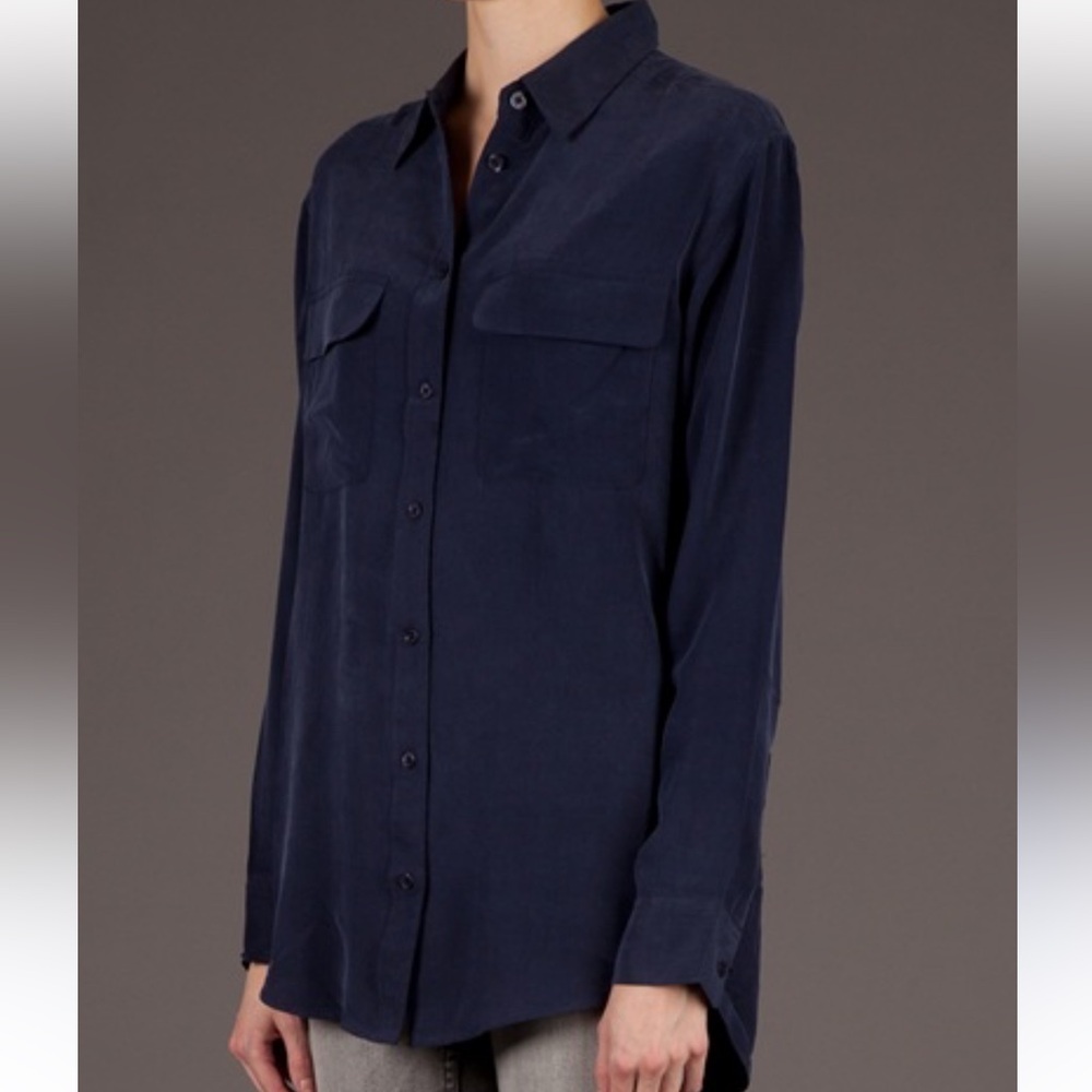 Equipment silk long sleeve navy button down